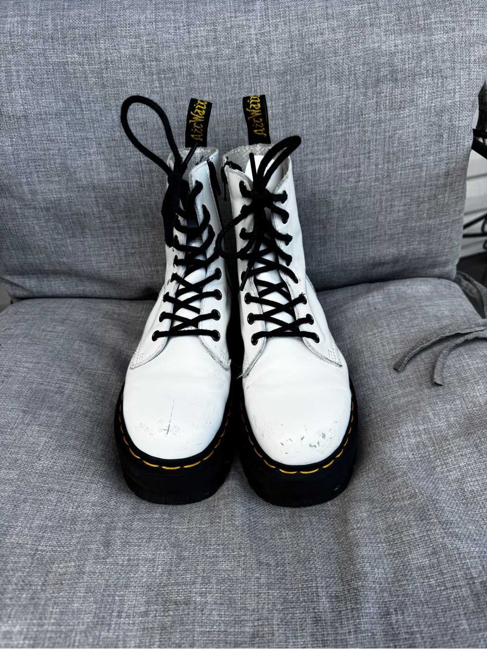 Dr. Martens Jadon White Leather Platform Boots (US Women’s 6)
